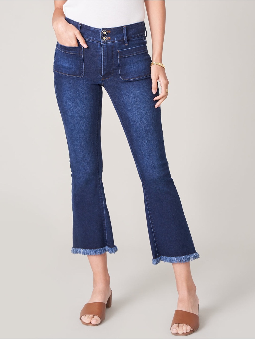 Spartina Women's Dark Blue Cropped Flare Jeans with Frayed Hem